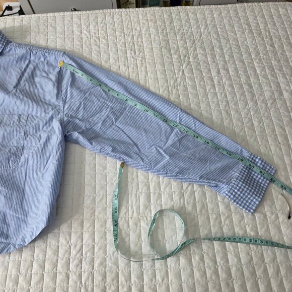 American Eagle Cropped Blue Gingham Button-Down Cotton Shirt Size M - Picture 6 of 8